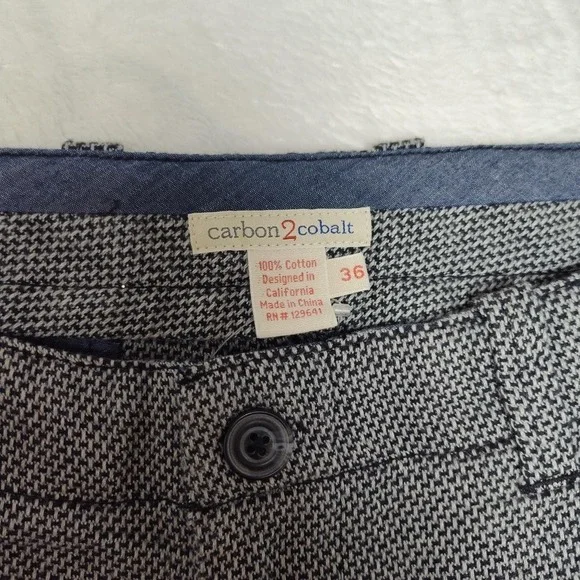 Carbon2Cobalt Pants Mens 36x33 Gray Check Cotton Chino Straight Casual Trousers - Picture 7 of 12